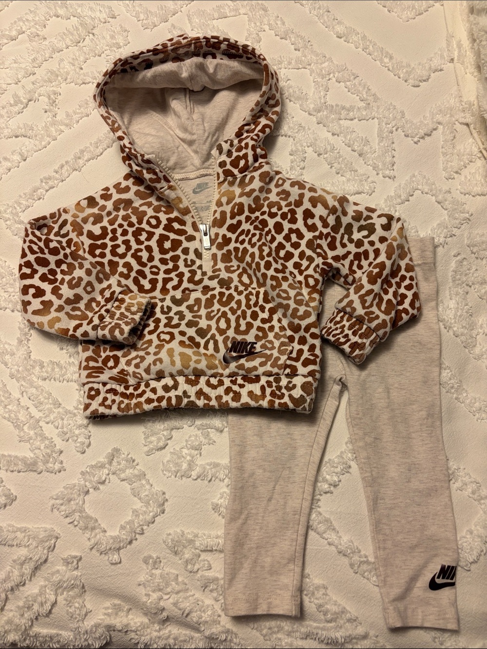 Nike Kids Leopard Half-Zip Hoodie & Cream Leggings Set - Brown/Cream